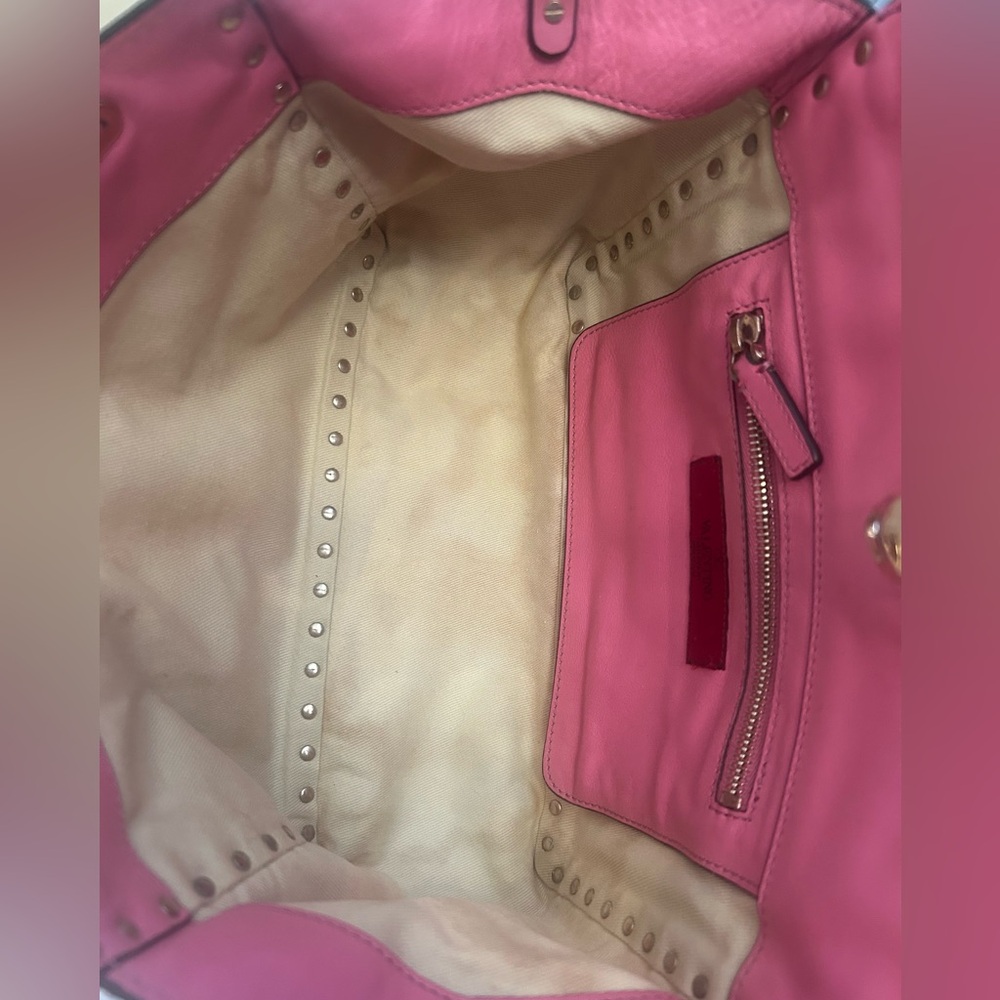 Valentino Garavani Rockstud Small Tote Pink Leather Shoulder Bag Gold Studs - Picture 7 of 10